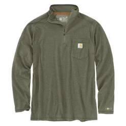 Men's Carhartt Force Relaxed-Fit Midweight Long Sleeve 1/4 Zip Pocket T-Shirt -Clothing Store 0 1001 carhartt force relaxed fit midweight long sleeve 1 4 zip pocket t shirt basil heather
