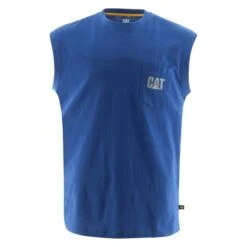 Men's CAT Trademark Sleeveless Pocket T-Shirt -Clothing Store 0 650 cat trademark sleeveless pocket t shirt bright blue