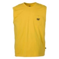 Men's CAT Trademark Sleeveless Pocket T-Shirt -Clothing Store 0 650 cat trademark sleeveless pocket t shirt yellow