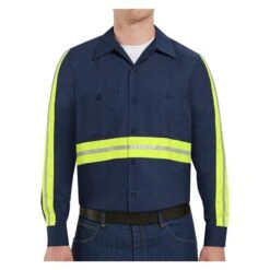 Men's Red Kap Enhanced Visibility Industrial Work Shirt Long Sleeve -Clothing Store 2 650 red kap enhanced visibility industrial work shirt long sleeve navy yellow silver yellow visibility